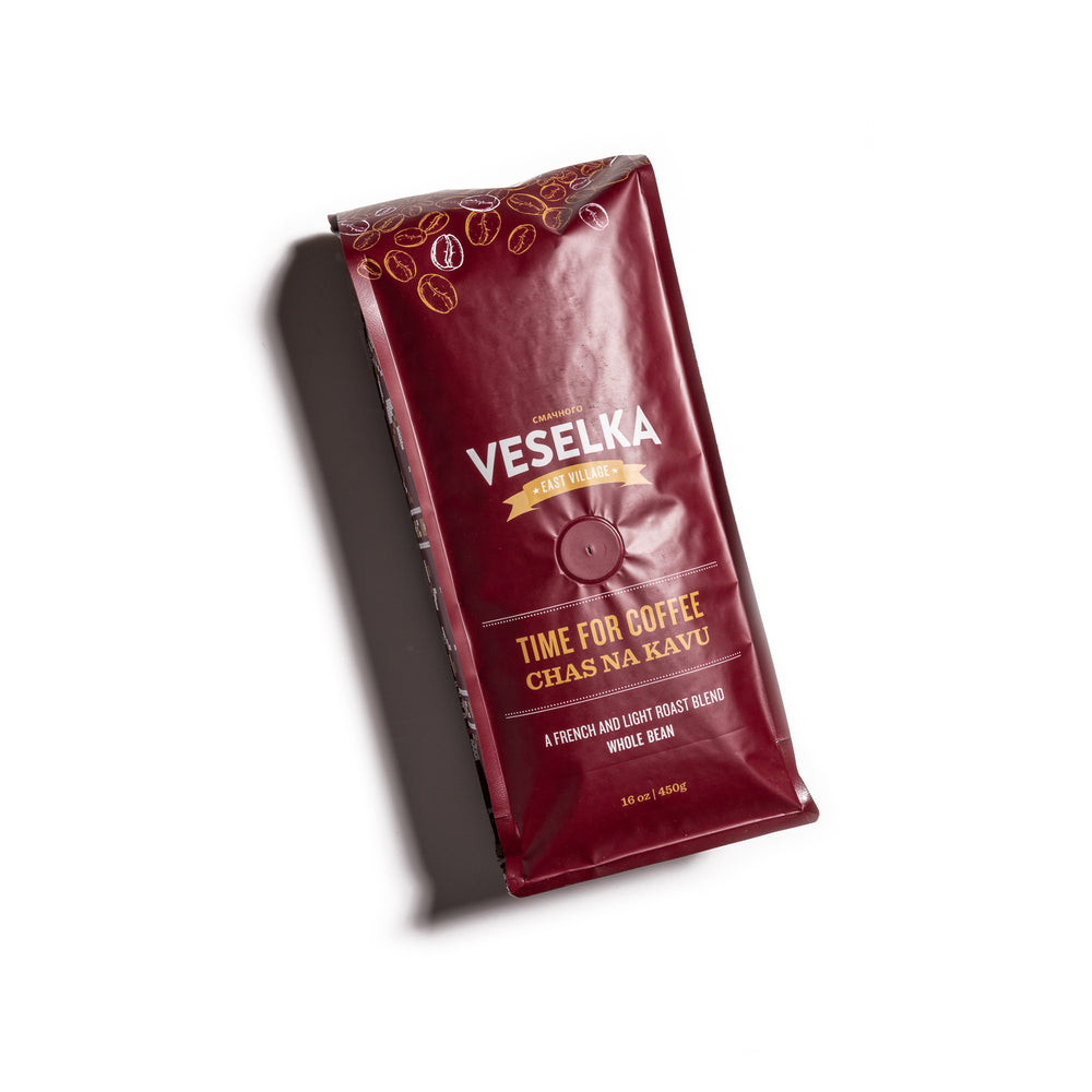 Coffee Beans in a red Veselka themed bag