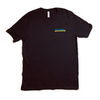 Front of t-shirt with Veselka logo in Ukrainian colors blue and yellow 